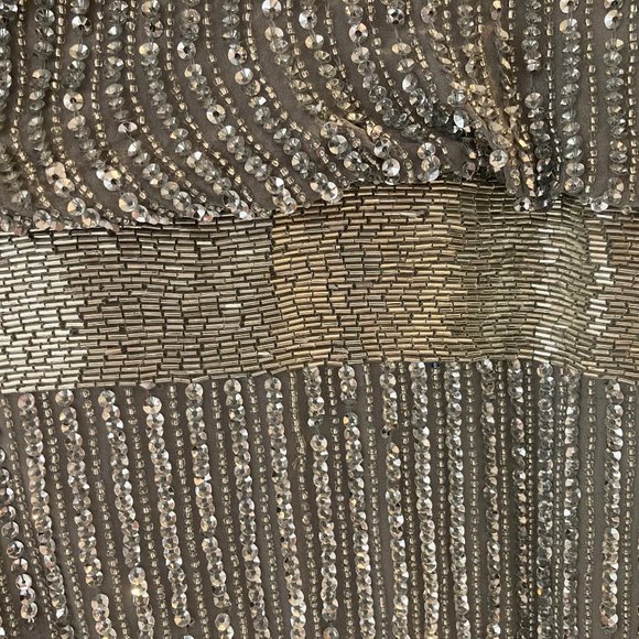 Adrianna Papell Size 4 Formal Silver Sequined & Beaded Blouson Tank Dress - Picture 10 of 12